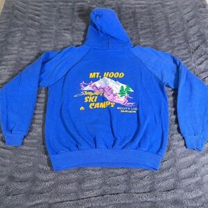 Vintage Hanes Mt Hood Summer Ski Camps Hoodie Blue Made in USA Large 80s 90s